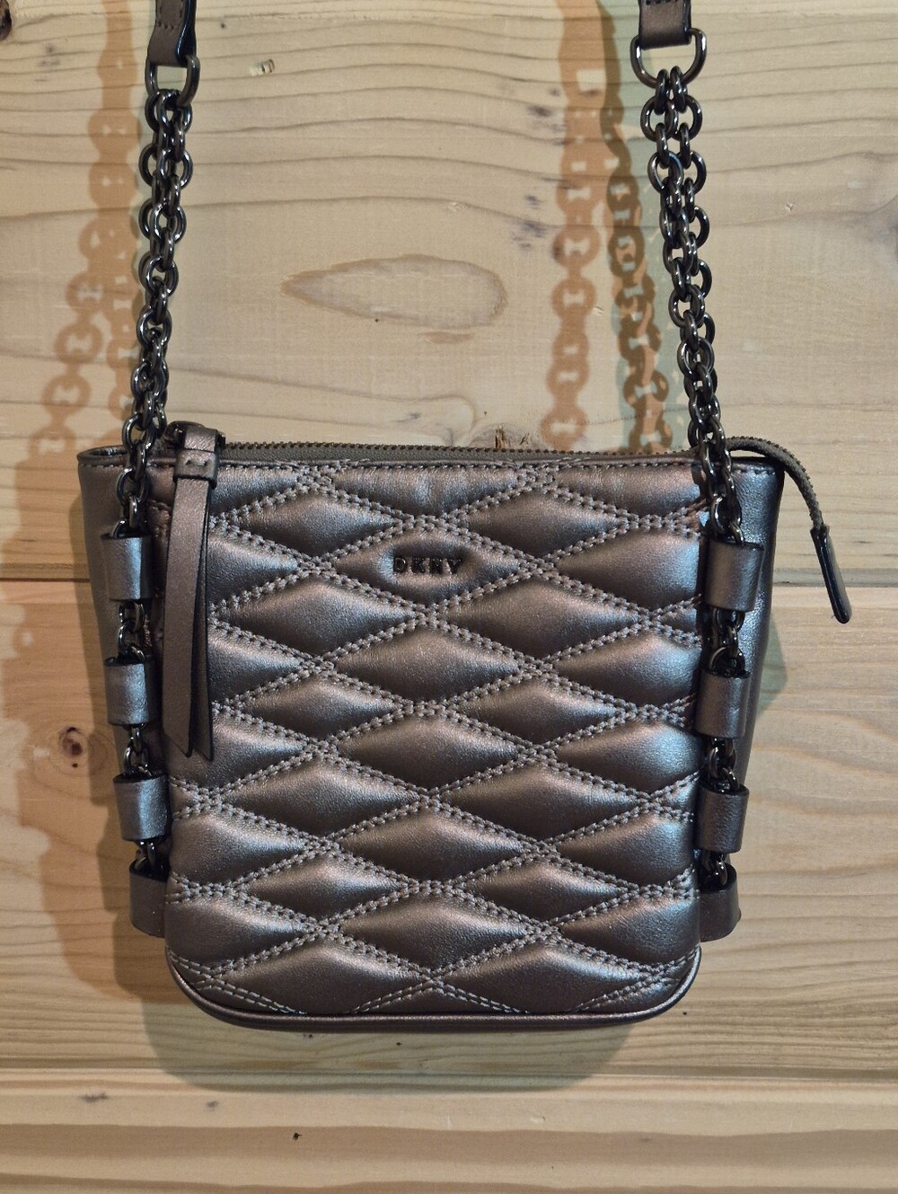 DKNY Quilted Metallic Gunmetal Crossbody Bag